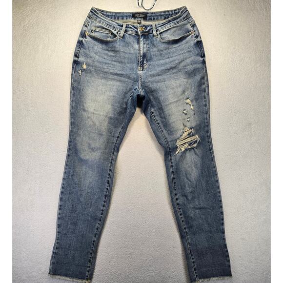 Judy Blue Distressed Boyfriend  Jeans Womens 16W Stretch Skinny Raw Hem Mid Rise - Picture 1 of 12